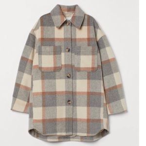 NWT Oversized Shirt Jacket, Sz L, Grey/Beige Plaid